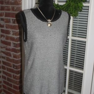 Calvin Klein black white herringbone sweater vest cotton acrylic classic…L New